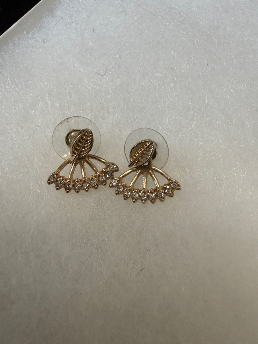 Gold Fan-Shaped Crystal Accent Stud Earrings